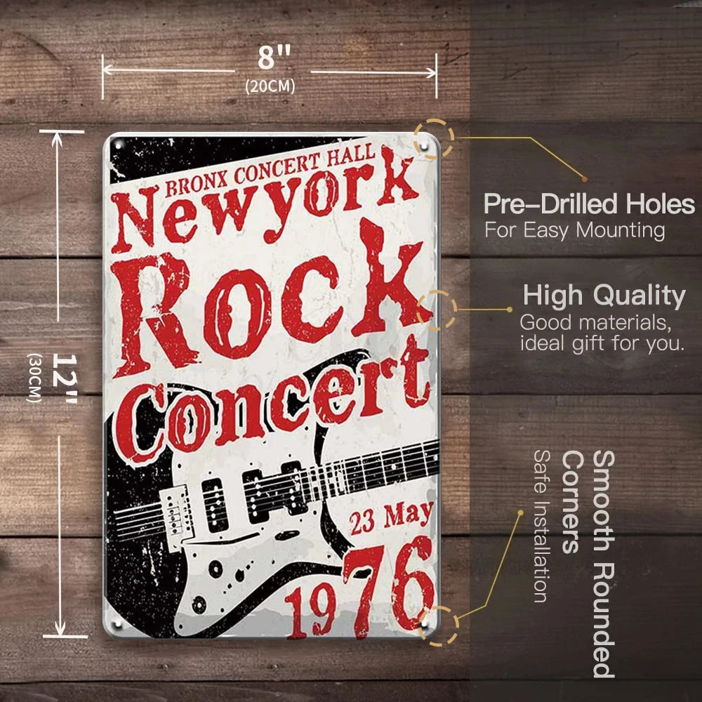 Retro Rock Music Metal Sign Wall Decor Vintage Style Art Plaque for Home Bar Room