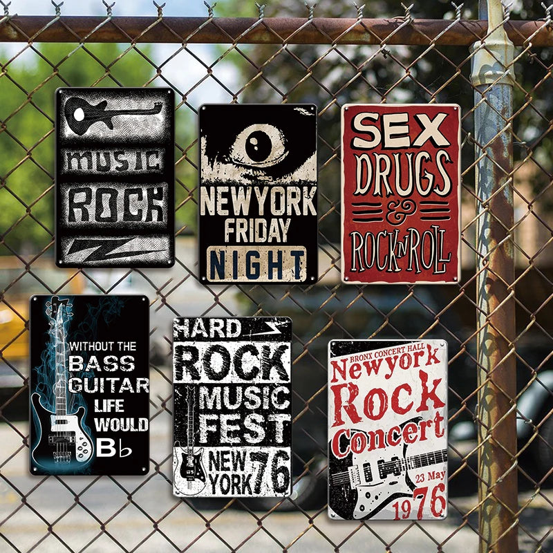 Retro Rock Music Metal Sign Wall Decor Vintage Style Art Plaque for Home Bar Room