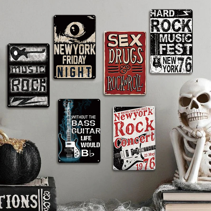 Retro Rock Music Metal Sign Wall Decor Vintage Style Art Plaque for Home Bar Room