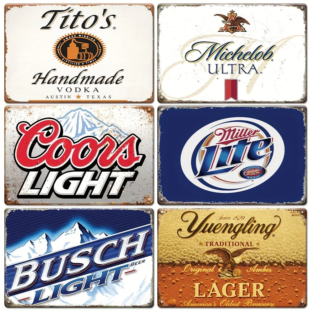 TitleVintage Metal Beer & Vodka Signs Retro Bar Wall Decor (Set of 6)