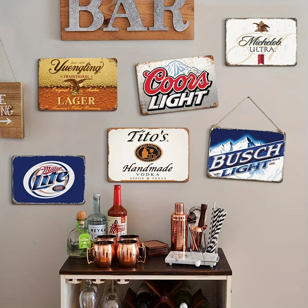 TitleVintage Metal Beer & Vodka Signs Retro Bar Wall Decor (Set of 6)