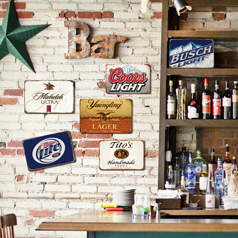 TitleVintage Metal Beer & Vodka Signs Retro Bar Wall Decor (Set of 6)