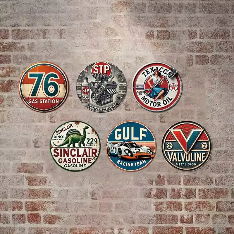 Vintage Gas Station Metal Sign - Retro Garage Wall Decor (76, Sinclair, STP, Gulf, Valvoline)