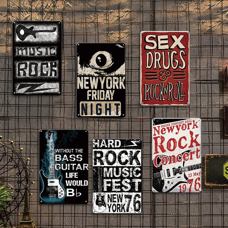 Retro Rock Music Metal Sign Wall Decor Vintage Style Art Plaque for Home Bar Room