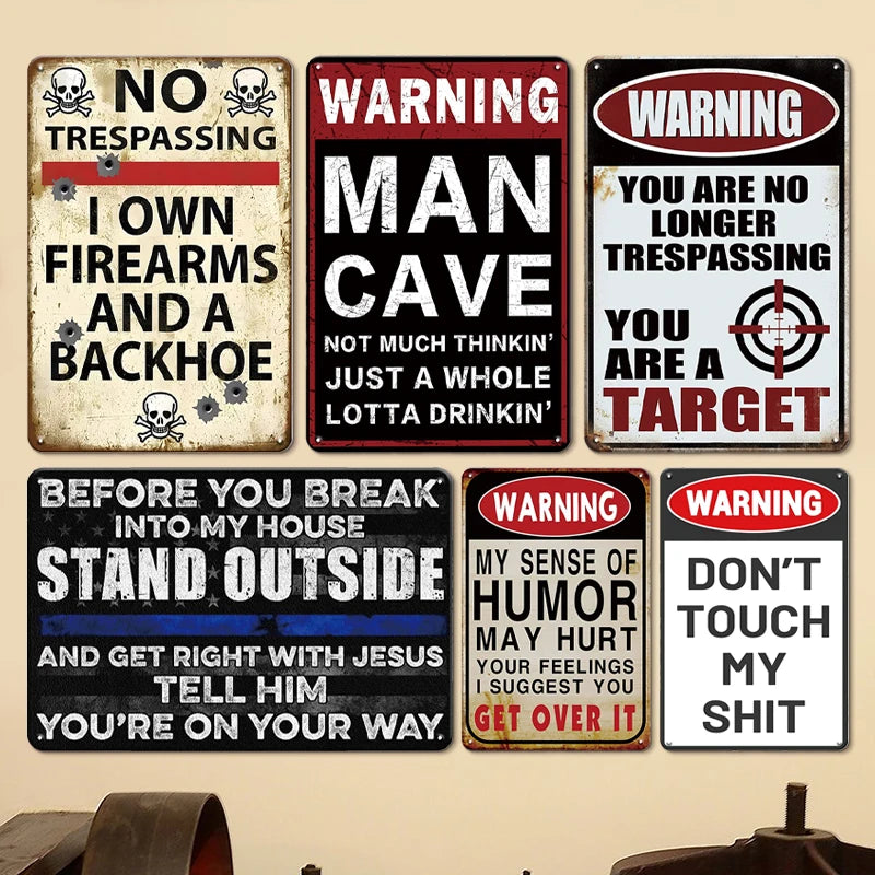 No Stupid People Beyond This Point Funny Warning Sign - Vintage Metal Tin Poster Garage & Man Cave Wall Decor