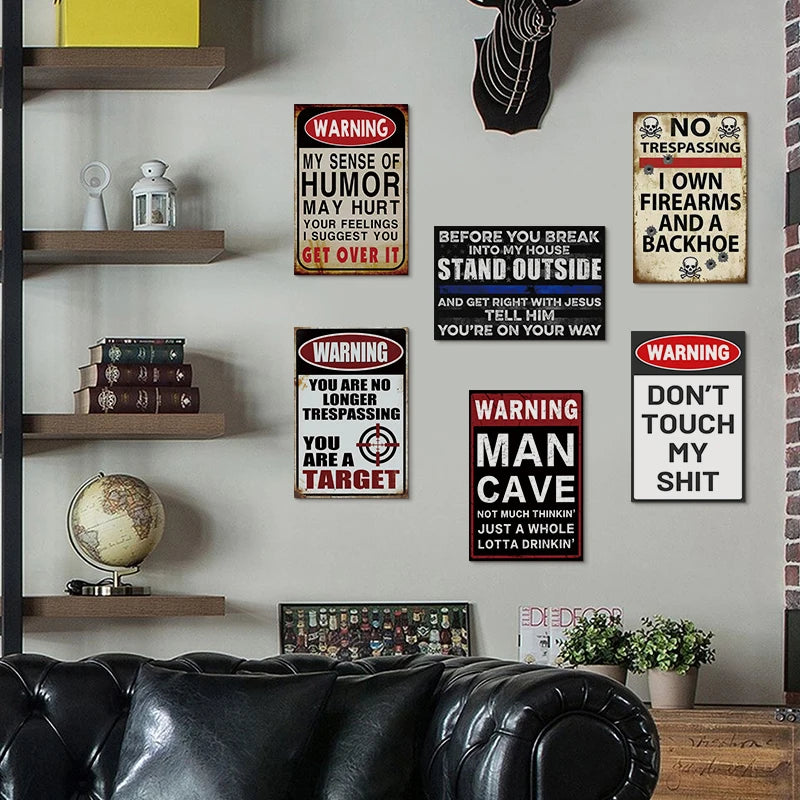 No Stupid People Beyond This Point Funny Warning Sign - Vintage Metal Tin Poster Garage & Man Cave Wall Decor