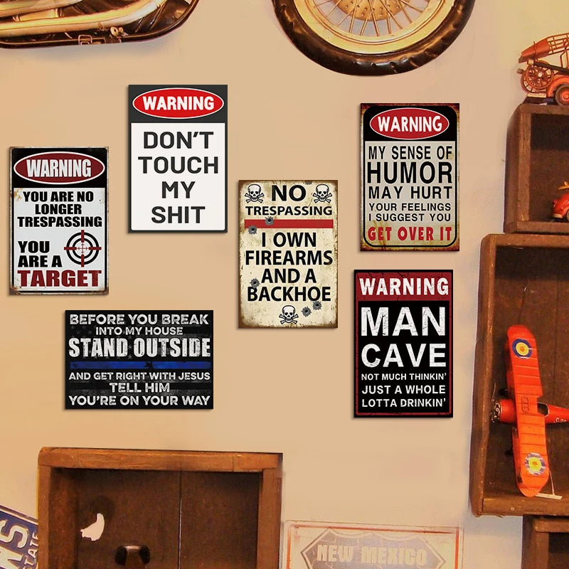 No Stupid People Beyond This Point Funny Warning Sign - Vintage Metal Tin Poster Garage & Man Cave Wall Decor