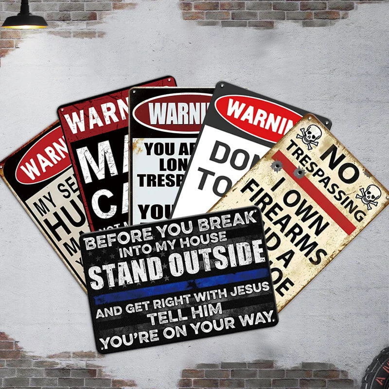 No Stupid People Beyond This Point Funny Warning Sign - Vintage Metal Tin Poster Garage & Man Cave Wall Decor